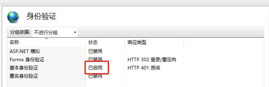 除了基本身份验证，其他都设为禁用。